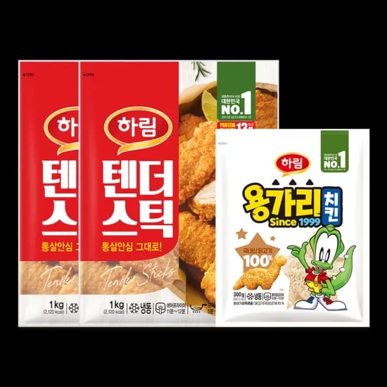하림 텐더스틱 1kg 2팩 + 용가리치킨 300g 페이코 (19,550원) (무료)