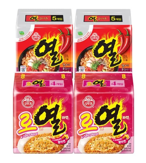 오뚜기 로제열라면+열라면(총18개)(10,480), 19개 (진라면 순한맛5+매운맛5+오동통5+참깨4)(13,230)