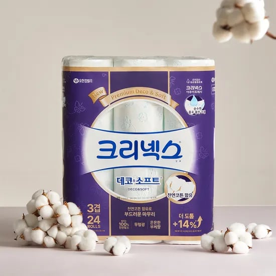 토스) 크리넥스 데코소프트 28M24롤 2팩 체감 25,900원 핫딜 +마이비데증정
