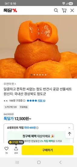 씨없는 청도 반건시 곶감 20구 실속박스