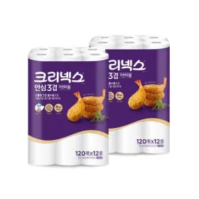 크리넥스 도톰한3겹 키친타월 120매12롤X2팩 17,720원 핫딜