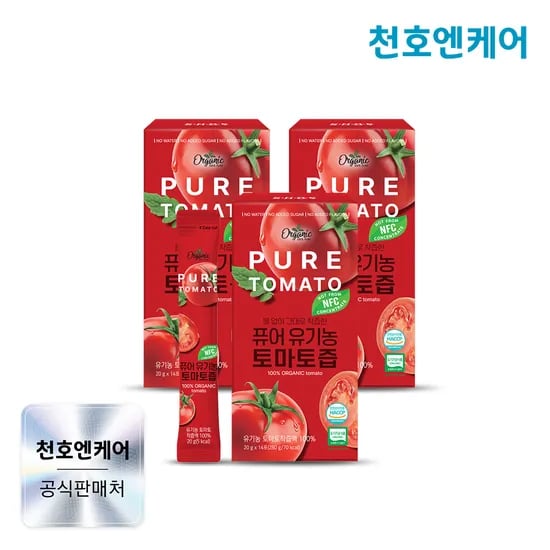 천호엔케어 토마토 착즙액 100% NFC 퓨어 유기농 토마토즙 14포, 3개