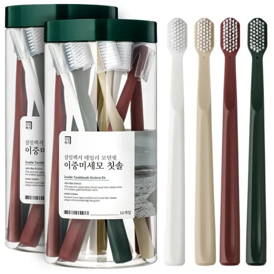살림백서 데일리 이중 미세모 칫솔 모던핏 32개입 대용량 부드러운 (16개입 2세트)