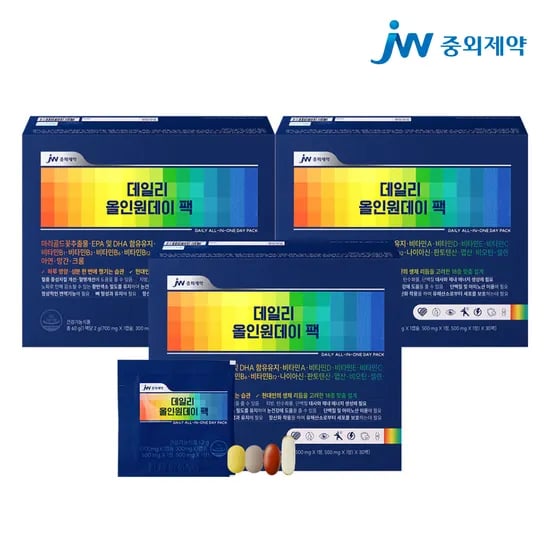 JW중외제약 데일리 올인원데이 팩 끌올팩 종합 비타민 영양제 2g 30포, 3개