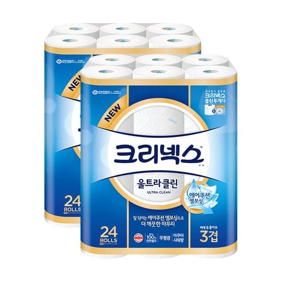 크리넥스 3겹 울트라클린, 25m, 24롤, 2개 (티멤20,910원/무료)3