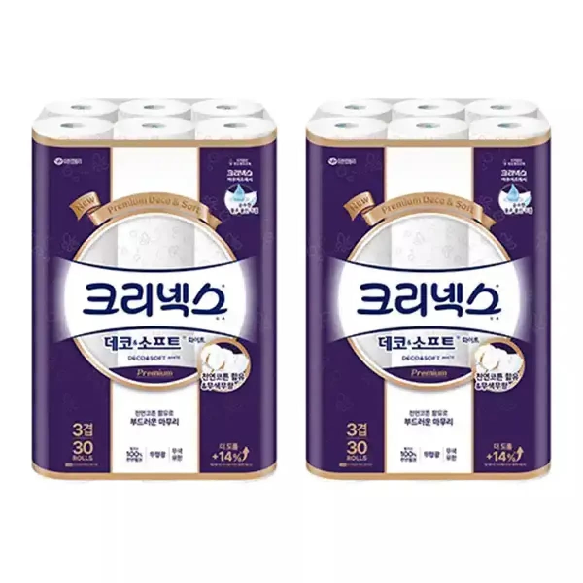 크리넥스 천연펄프 3겹 데코앤소프트 화이트, 25m, 30롤, 2개 (26,510원/무료)