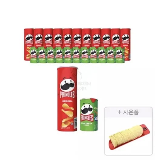 프링글스 오리지날 110g, 12개 + 양파맛 53g, 12개 + 증정(프링글스 트레이, 1개) (29,360원/무료)