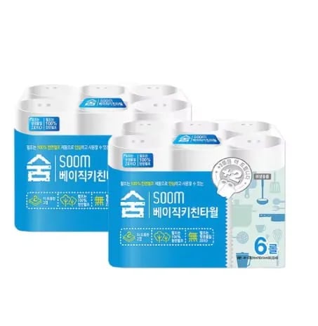 Soom 베이직 천연펄프 키친타올 6롤 2팩 외 다양, 총 12롤