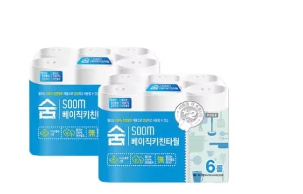 주방 키친타올 천연펄프 무형광 6롤 2팩