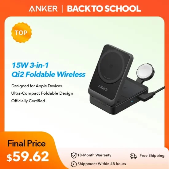 Anker MagGo 3-in-1 충전 스테이션 화이트 MagSafe 호환 무선 충전기