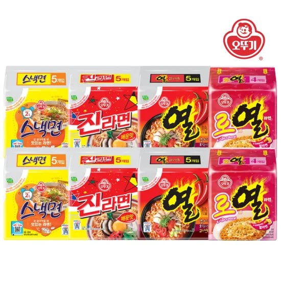오뚜기 로제열라면 8봉, 열라면 10봉, 진라면 매운맛 10봉, 스낵면 10봉