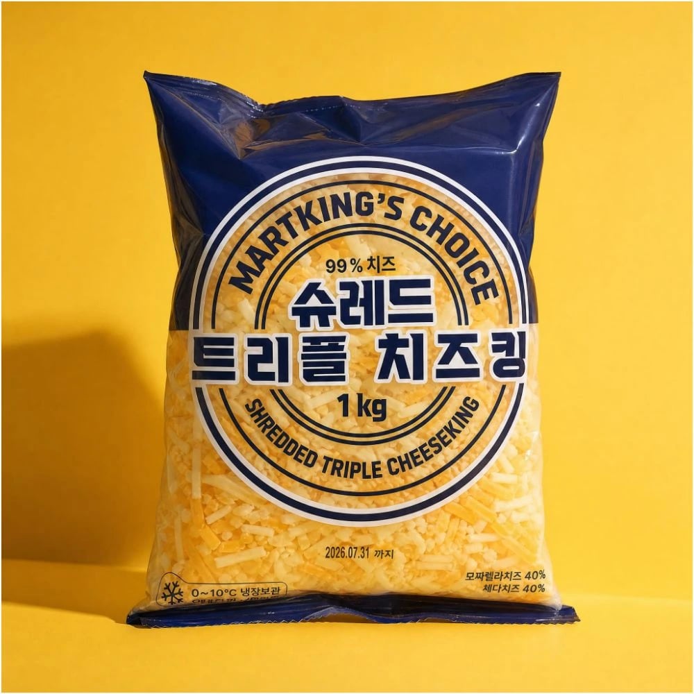 마트킹 트리플 슈레드 피자치즈 1kg (모짜렐라/체다/코다치즈) (2개이상 구매가능) (업체별도 무료배송)