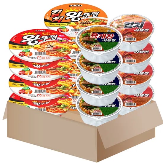 메리박스 컵라면 세트, 농심 육개장사발면 86g 4개 + 김치사발면 86g 4개 + 팔도 왕뚜껑 110g 4개 + 김치왕뚜껑 110g 4개, 1세트