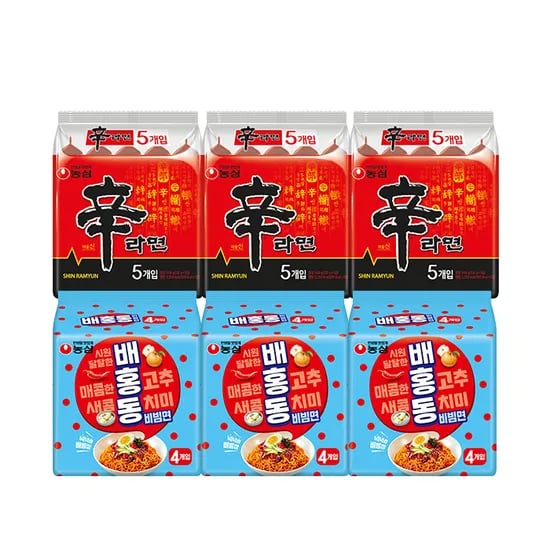 농심 신라면, 15개입 + 배홍동비빔면, 12개입, 1박스