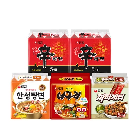 농심 신신안너짜, 신라면 10입 + 안성탕면 5입 + 너구리 5입 + 짜파게티 5입, 1박스