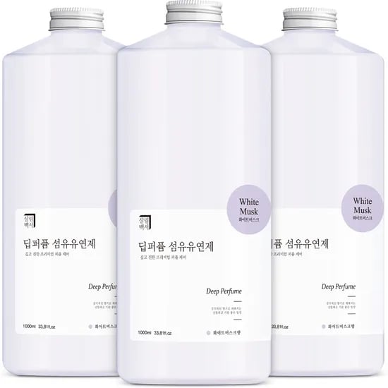 살림백서 딥퍼퓸 섬유유연제, 화이트머스크, 1L, 3개
