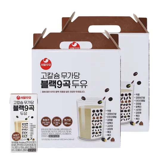 서울우유 고칼슘 무가당 블랙9곡 두유, 190ml, 32개