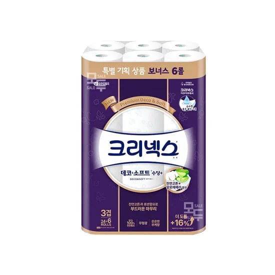 크리넥스 데코앤소프트 수딩플러스 화장지 3겹, 30롤, 1팩