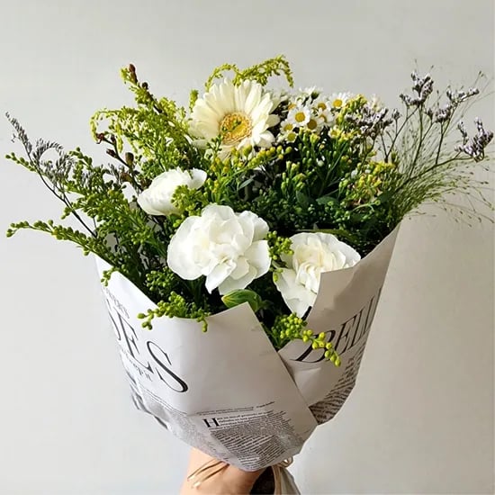 헬로우조이풀 화이트 그린 생화 그린소재 꽃다발 꽃선물, 퓨어 그린 한다발, 1개
