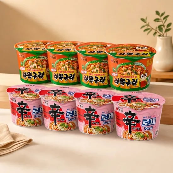 농심 큰컵라면 큰사발면, 신라면 로제 4개 + 라볶구리 4개, 8개