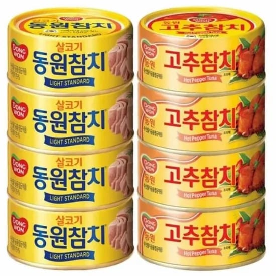 동원 반반 참치, 100g, 살코기참치 4캔 + 고추참치 4캔, 1세트