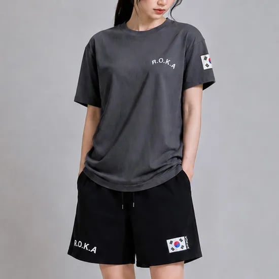 로카 남녀공용 에어쿨 데일리 티셔츠 & 블랙 반바지 세트, 그레이, 100, 1개