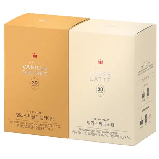 할리스 바닐라딜라이트, 19.5g, 30개입, 1개 + 카페라떼, 15g, 30개입, 1개