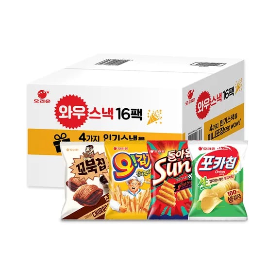 오리온제과 와우스낵 미니과자 4종, 16팩, 1개