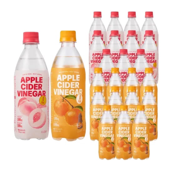 클룹 애사비소다 제로, 신비복숭아 500ml 12개 + 제주감귤 500ml 12개, 24개