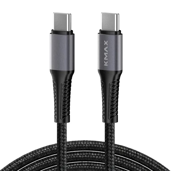 케이맥스 100W 메탈페브릭 C-C타입 초고속 충전 케이블, 블랙, 2m, 1개