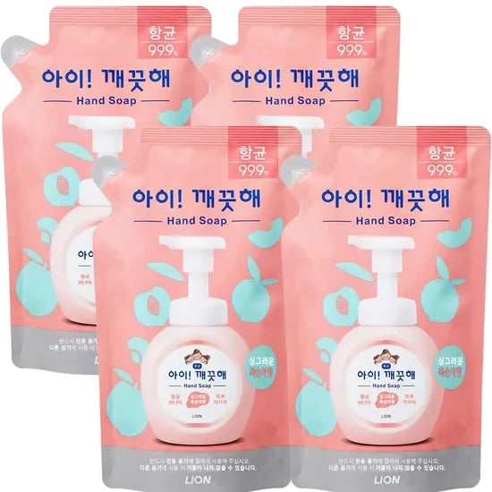 라이온 아이깨끗해 향균 폼 핸드솝 리필형, 복숭아향, 200ml, 4개