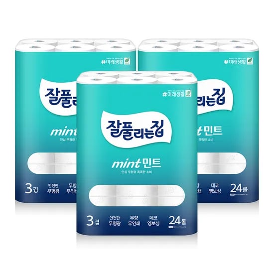 미래생활 잘풀리는집 민트, 3겹, 27m, 24롤, 3팩