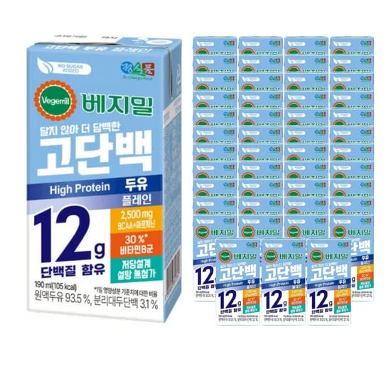 정식품 베지밀 고단백 두유 플레인, 190ml, 48개