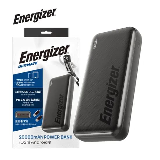 에너자이저 고속충전 보조배터리 3포트 초경량 파워뱅크 20000mAh 블랙 에너자이저 고속충전 보조배터리 3포트 초경량 파워뱅크 20000mAh 블랙