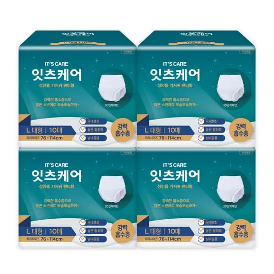 잇츠케어 성인용 기저귀 팬티형 대형 10매입 4개 30,890원 잇츠케어 성인용 기저귀 팬티형 대형 10매입 4개 30,890원